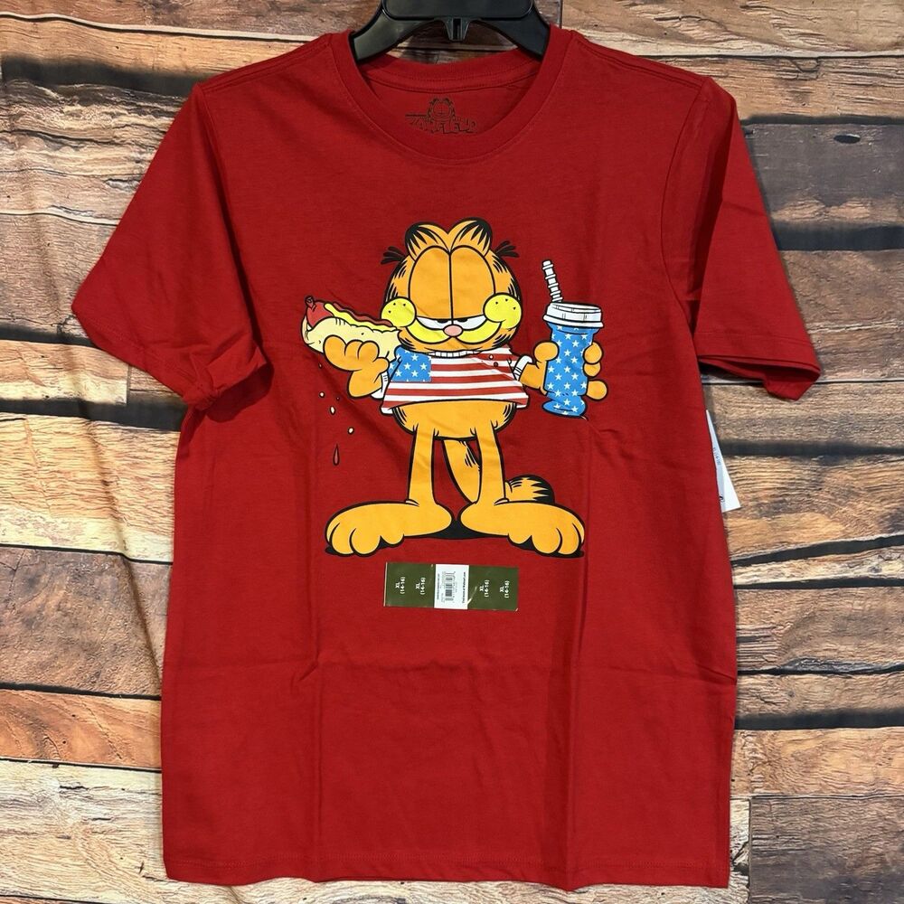 Garfield Shirt Boys Youth XL 14 16 Red Patriotic American Flag Graphic Tee NWT